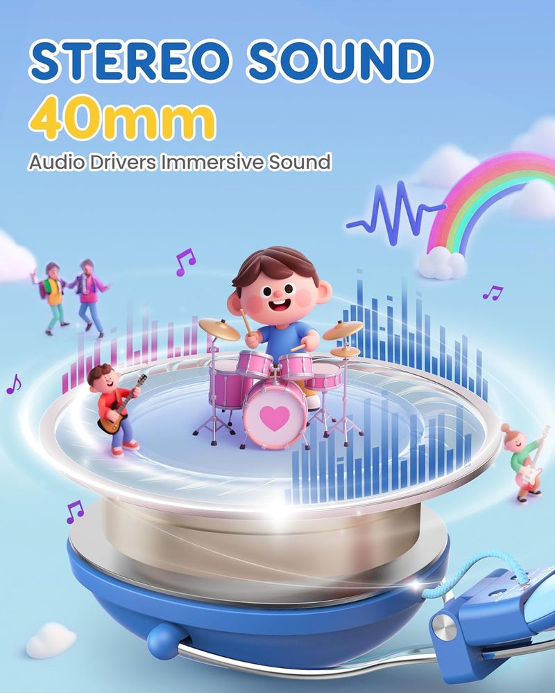 awatrue Kids Headphones with Cord, 74/85dB Safe Volume Limit, Stereo Sound, Wired On-Ear Headphones for Kids Boys Girls, 3.5mm Jack for Tablet, iPad, Kindle, YOTO Player, Airplane Travel, Blue - Image 3
